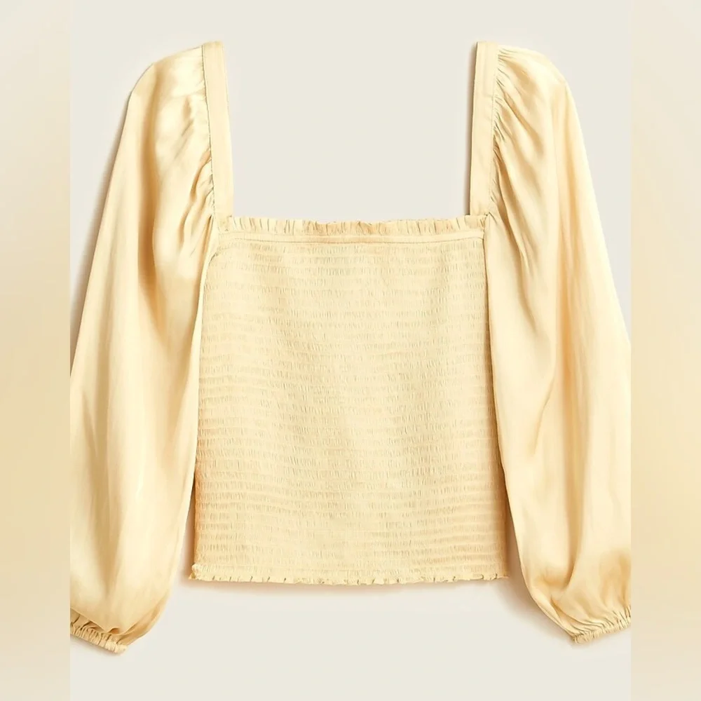 NWT J. Crew Satin Smocked‎ Milkmaid Puff Sleeves Top Size M